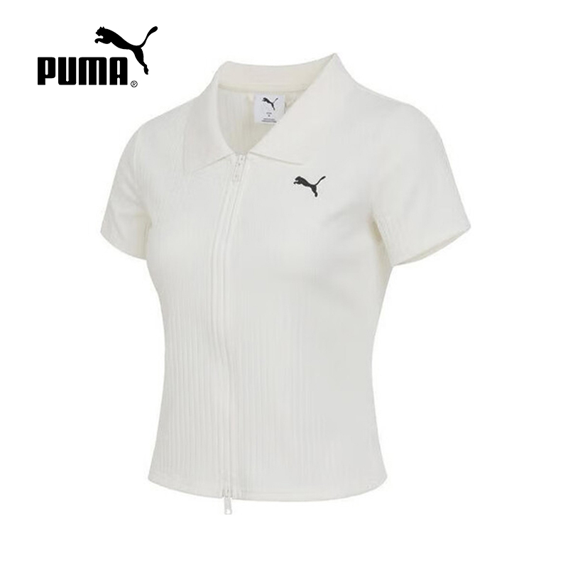 PUMA彪马polo衫女装秋季新款休闲运动针织翻领白色短袖634779-87