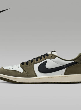 耐克男鞋Air Jordan aj1 OG橄榄绿小倒钩低帮复古板鞋HQ6998-200