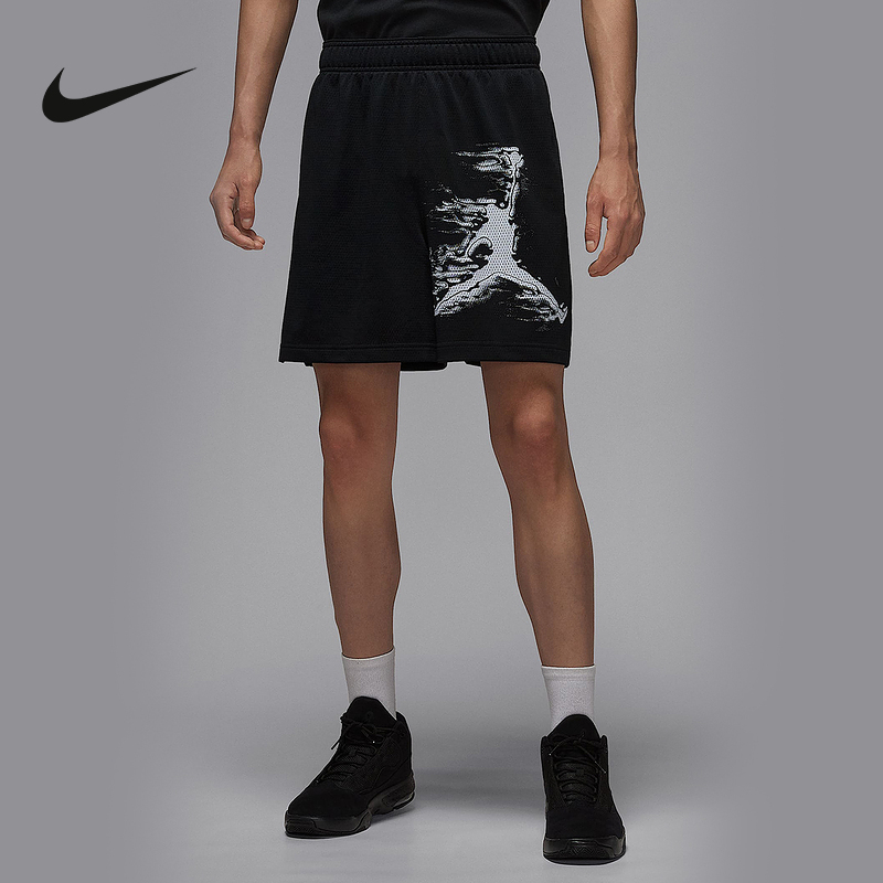 Nike耐克短裤男夏季Jordan印花网眼透气宽松篮球运动裤HQ8666-010