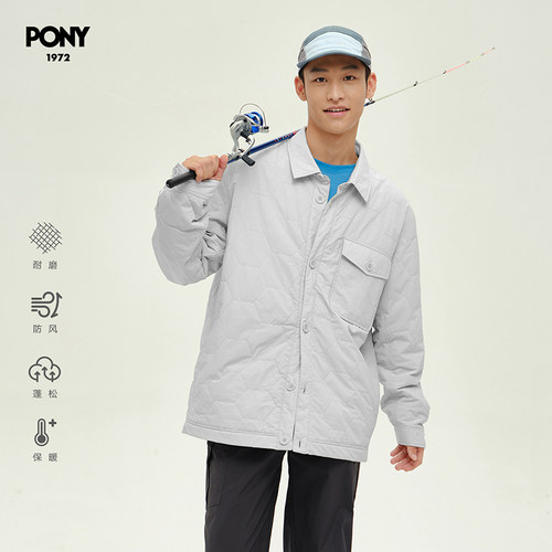 PONY波尼秋冬新款男子梭织棉服运动休闲上衣外套 243M2NC01LG