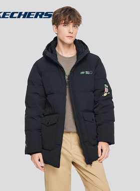 Skechers斯凯奇男冬季保暖舒适梭织中长款羽绒外套 L424M146/0018