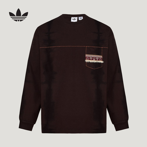 adidas阿迪达斯三叶草棉质针织上衣26春男大号LOGO长袖T恤 KW5672