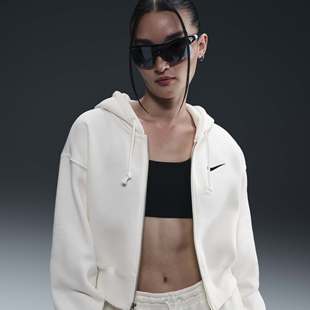 Nike耐克女子宽松短款全长拉链开襟卫衣加绒连帽衫白色HJ0941-133