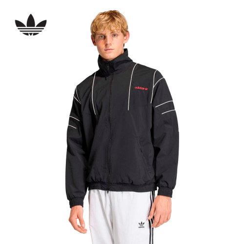 adidas阿迪达斯三叶草撞色线条立领夹克2026春男梭织外套 KE0096