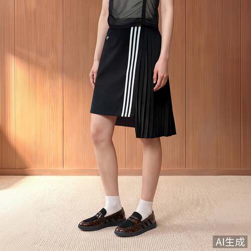 adidas阿迪达斯三叶草百褶裙女优雅不对称褶饰休闲半身裙 LF2339