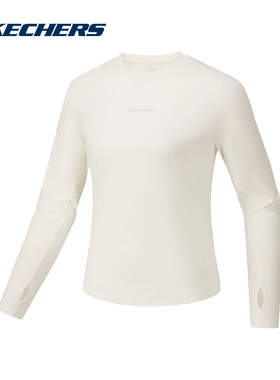 SKECHERS斯凯奇白色打底杉2026夏女圆领简约修身长袖T恤 P226W184