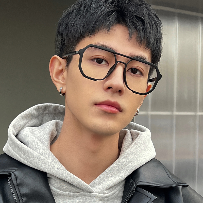 初明黑色大框双梁眼镜可配近视男