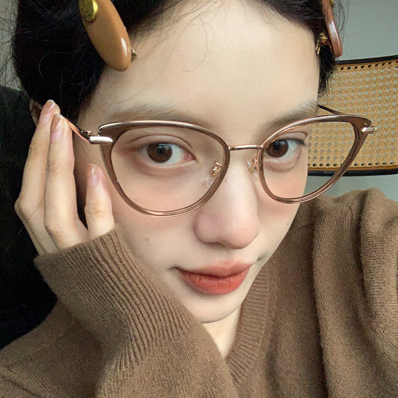 初明复古猫眼镜框大框显脸小近视