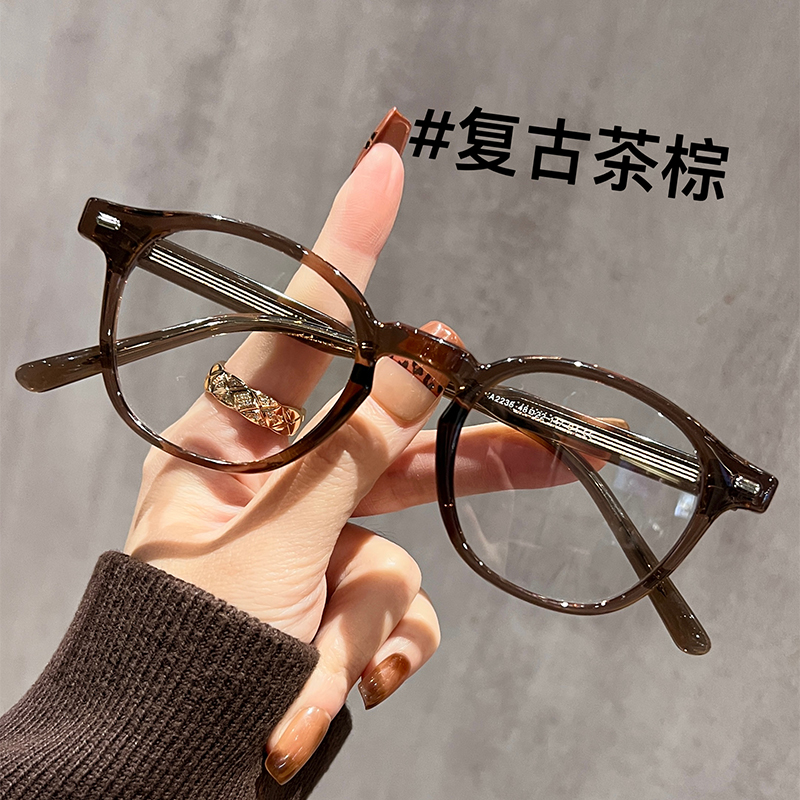 初明栗子茶框眼镜可配近视女