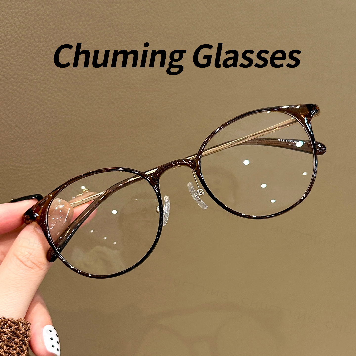 韩版板栗棕色超轻近视眼镜女可配度数复古椭圆显脸小防蓝光眼镜架