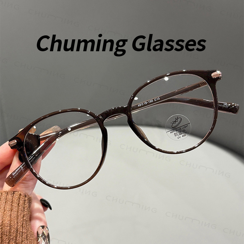 咖色小圆框眼镜近视女度数可配防蓝光抗辐射方圆脸显瘦眼睛架