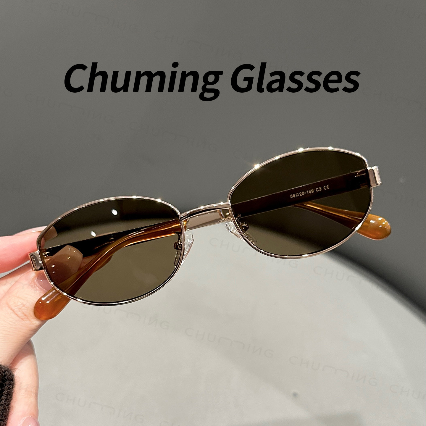 老钱风金属椭圆框太阳镜女近视可配度数复古防晒防紫外线轻奢墨镜