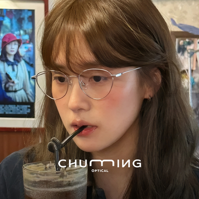 韩系超轻钛银色猫眼大框眼镜近视女度数可配素颜神器防蓝光眼睛架