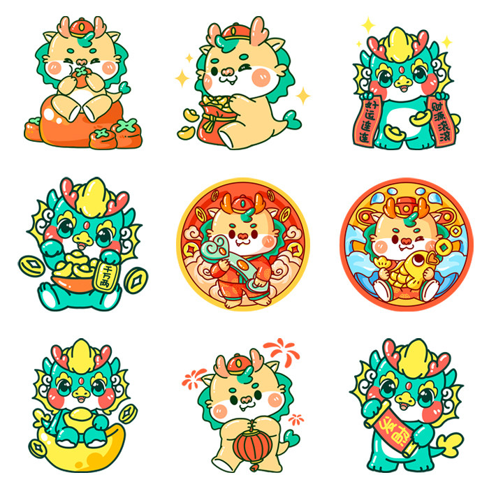 2024春节新年国潮中国风卡通龙年t恤卫衣烫画印花图案