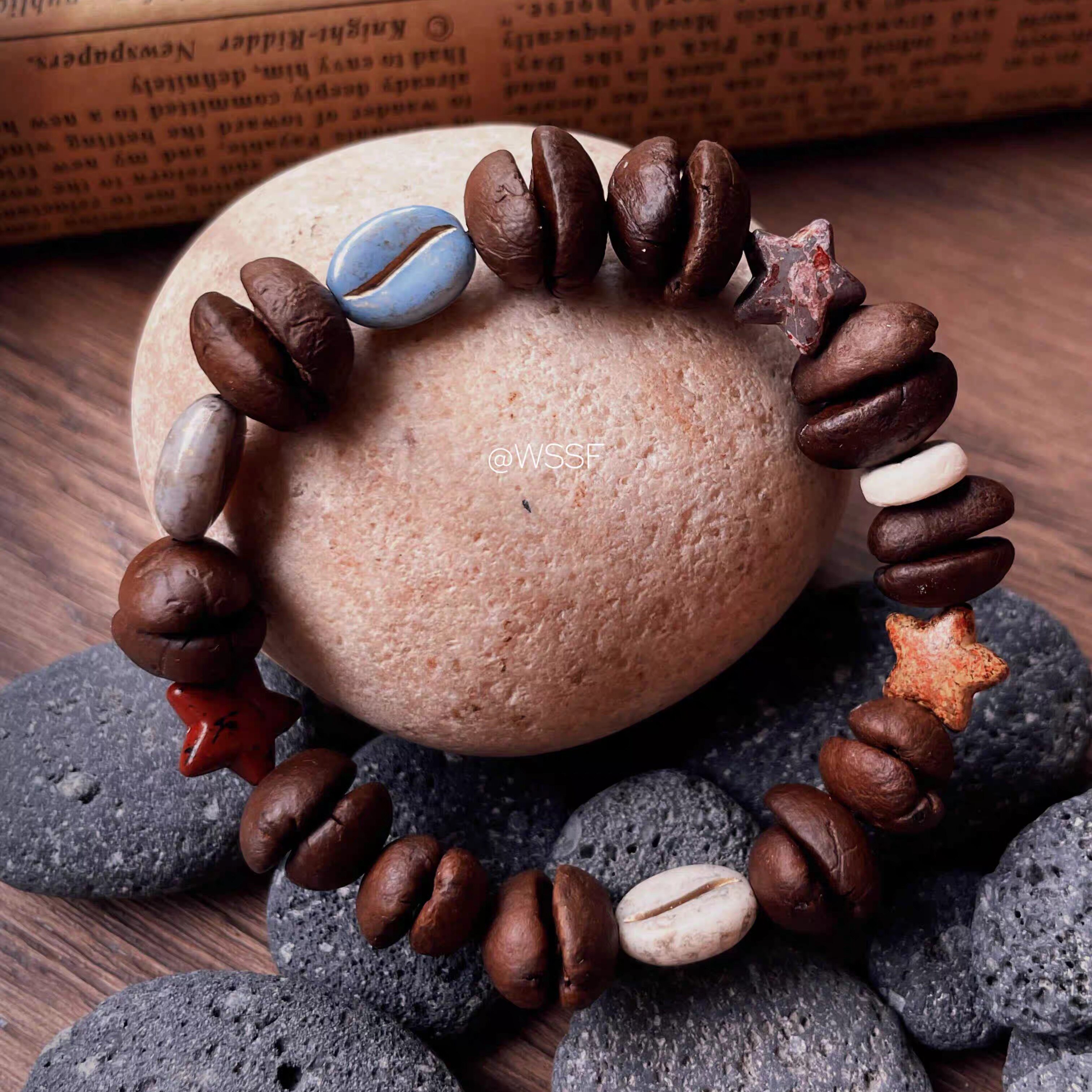 东巴的记忆真咖啡豆手串搭配多彩树脂配件高颜值手链