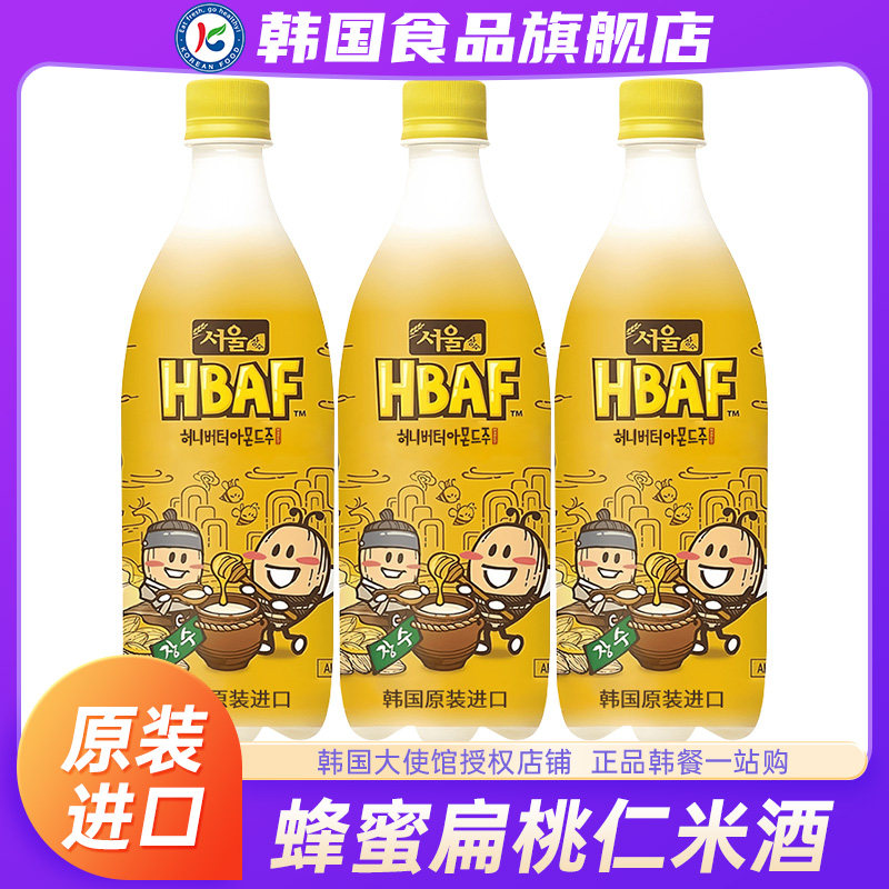 韩国进口长寿牌乐天hbaf芭蜂蜂蜜黄油扁桃仁米酒马格利韩式玛格丽