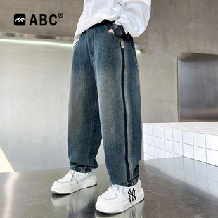 ABC男童加绒牛仔裤中大童春秋新款裤子儿童小脚裤男孩一体绒长裤