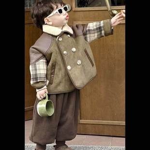 法国slp kiss男童冬季美拉德套装宝宝加绒裤子帅气棉服外套儿童潮