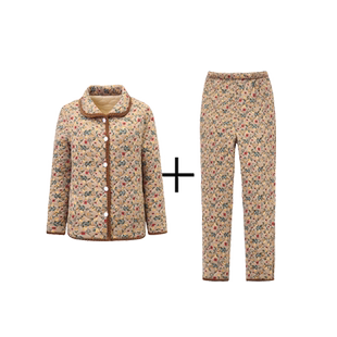 妈妈冬装碎花加绒加厚时尚棉服套装中年女大码保暖家居服棉衣棉裤