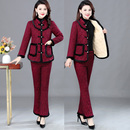 中老年女装 妈妈加绒套装 秋冬季 套装 格子棉衣外套 中年妇女棉袄棉裤