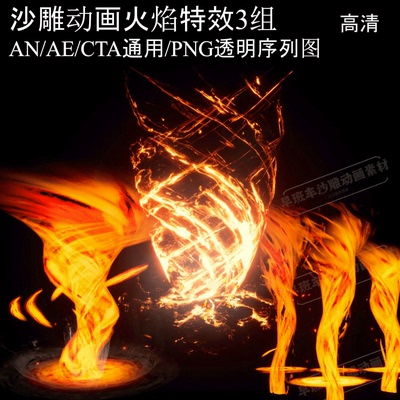 AN沙雕动画魔法火焰技能特效素材AE修仙特效CTA技能特效png序列图