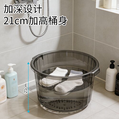 透明圆形塑料大号脸盆加厚加深洗脚盆家用21cm高桶身泡脚桶