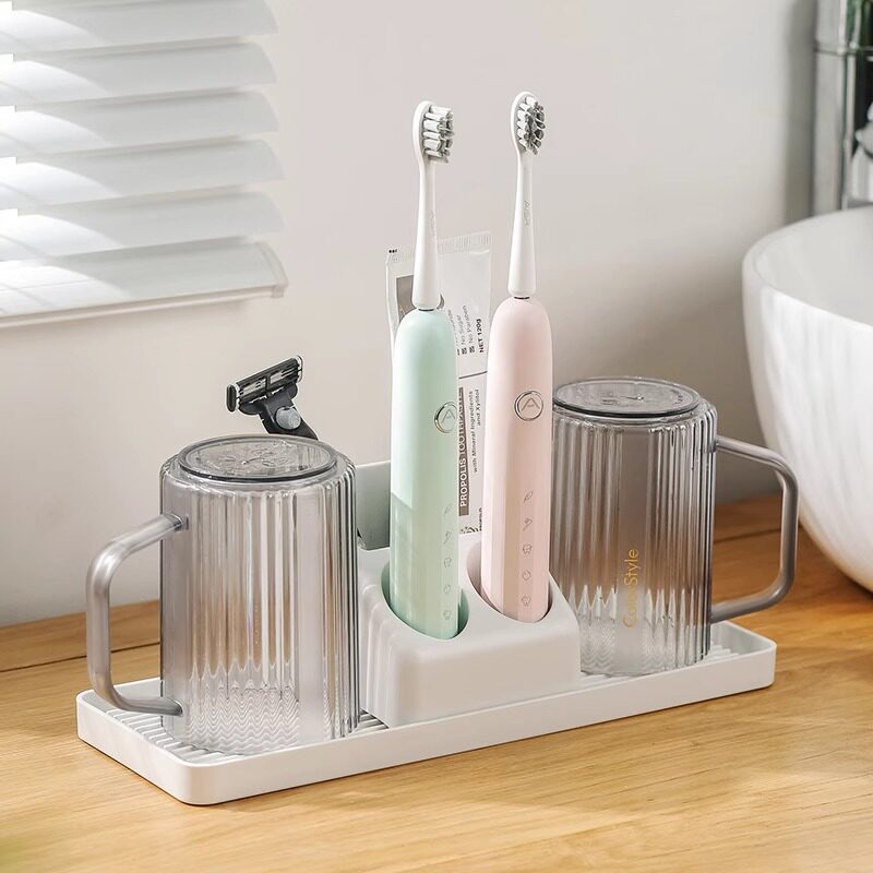 家用电动牙刷置物架轻奢透明情侣洗漱杯套装透明刷牙漱口杯收纳盒