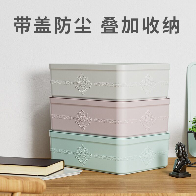 桌面盒带盖收纳筐办公整理盒图片