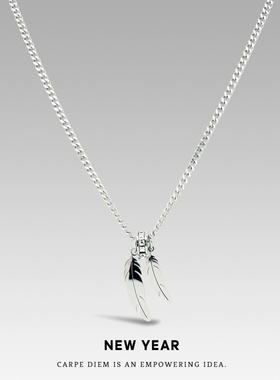 NEWYEAR高街轻奢女羽毛百搭钛钢项链简约个性小众ins风百搭潮男饰