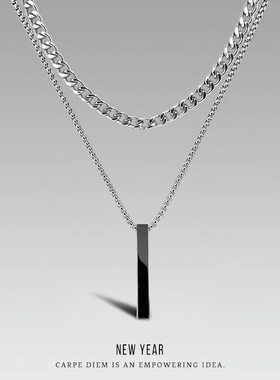 原创简约高街嘻哈男ins风轻奢时尚钢条钛钢双层项链个性百搭潮女