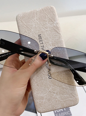 墨镜女士2026新款夏季无框高级感素颜眼镜大脸显瘦时尚百搭太阳镜