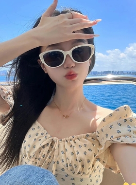 欧美白框猫眼墨镜女ins风高级感网红复古防紫外线太阳镜2025新款