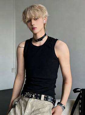 美式背心男士夏季舒适修身纯色休闲运动猛男健身夏天显瘦螺纹上衣