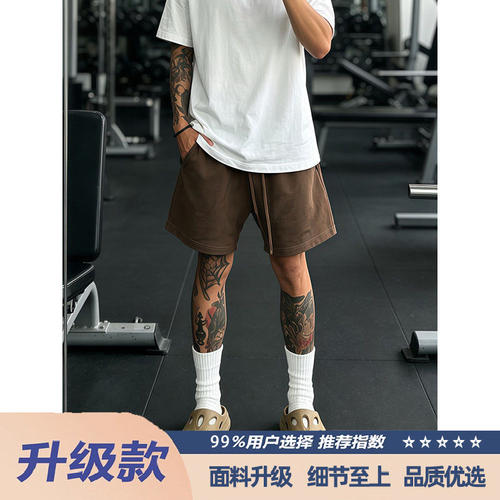 美式高街纯色直筒运动五分短裤男