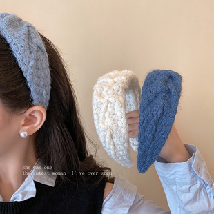高级感克莱因蓝毛绒宽边发箍女秋冬洗脸压发捆头饰高颅顶发卡头箍