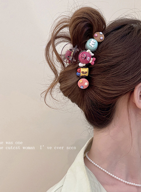 卡通可爱M豆抓夹女甜美高级感大号发夹后脑勺夹子头饰气质鲨鱼夹