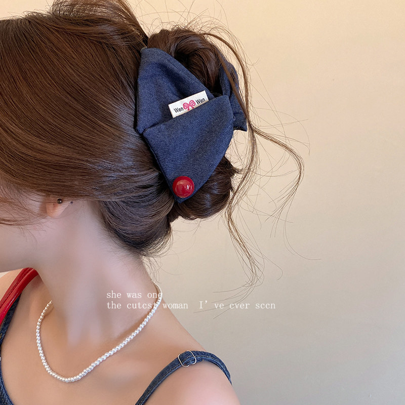 韩版慵懒风牛仔蓝三角抓夹红珠盘发夹头饰2025新款质感大号鲨鱼夹,饰品/流行首饰/时尚饰品新,发饰,淘宝优惠券,粉丝福利购,淘宝优惠卷
