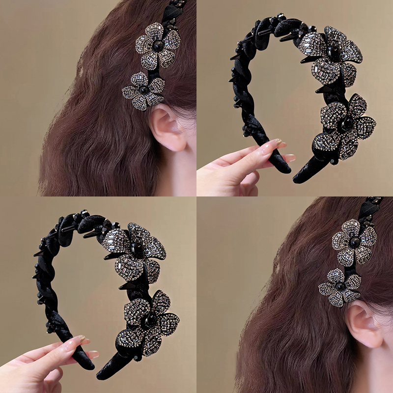 韩系轻奢水钻花朵发箍