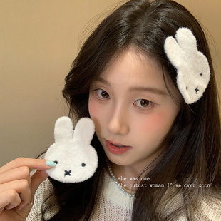 韩系甜美可爱米菲兔毛绒魔术贴发夹女碎发刘海贴侧边发贴发卡发饰