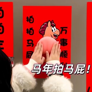 拍马屁对联抽象新年立体捏捏春联搞怪宿舍卧室门贴入户门装饰贴