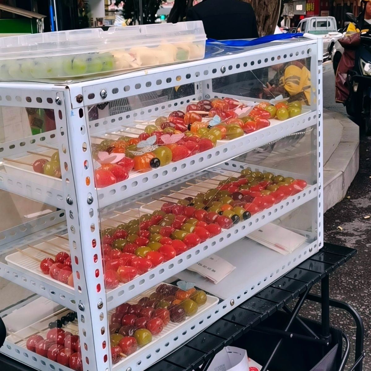 冰糖葫芦架子新款防尘罩桌面三轮车透明摆摊展示架