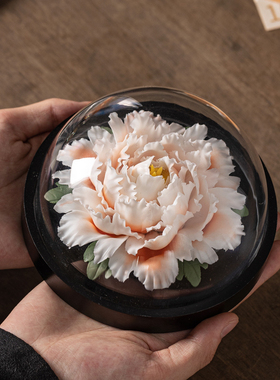 创意陶瓷仿真手工捏花瓷花牡丹花摆件办公室桌面摆设汽车载工艺品