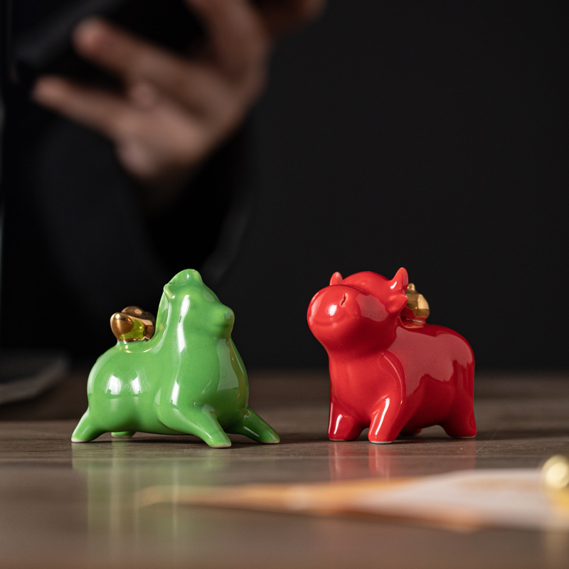 可爱马牛猪象陶瓷摆件吉祥物生肖