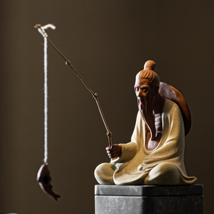 姜太公钓鱼大号陶瓷渔翁老人物摆件鱼缸假山水景微景观造景装饰品