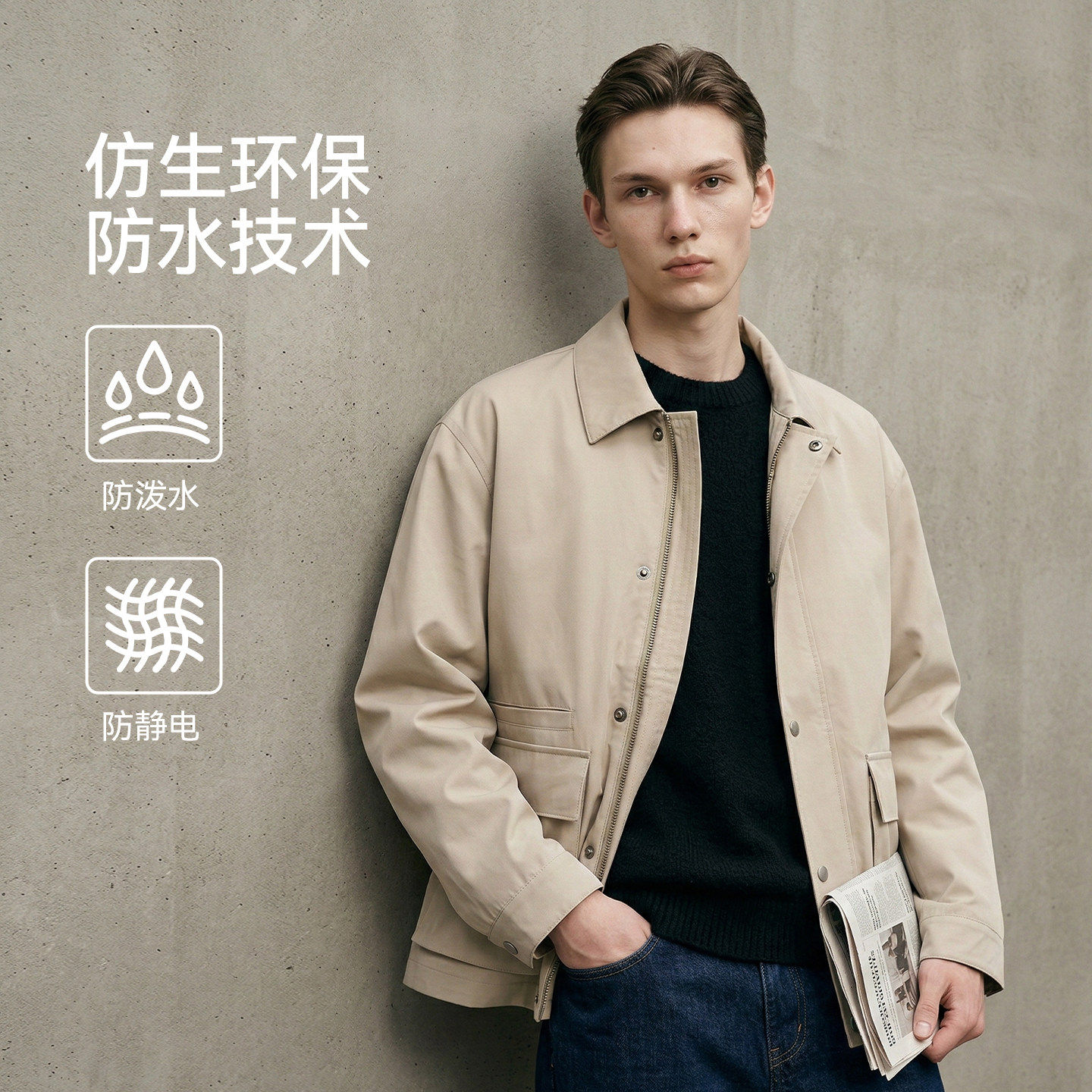 FEICUI翡翠巴恩风翻领夹克【防泼水】春秋季时尚通勤轻奢男士外套