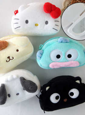 韩国代购三丽鸥kitty布丁狗毛绒化妆包镜子便携式零钱收纳包礼物