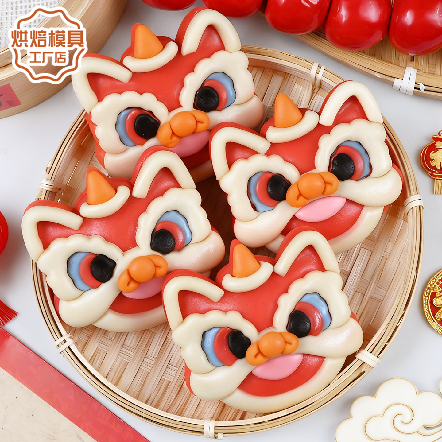 2026新年醒狮荷叶夹馒头模具卡通花样宝宝面点饽饽烘焙3D压模工具