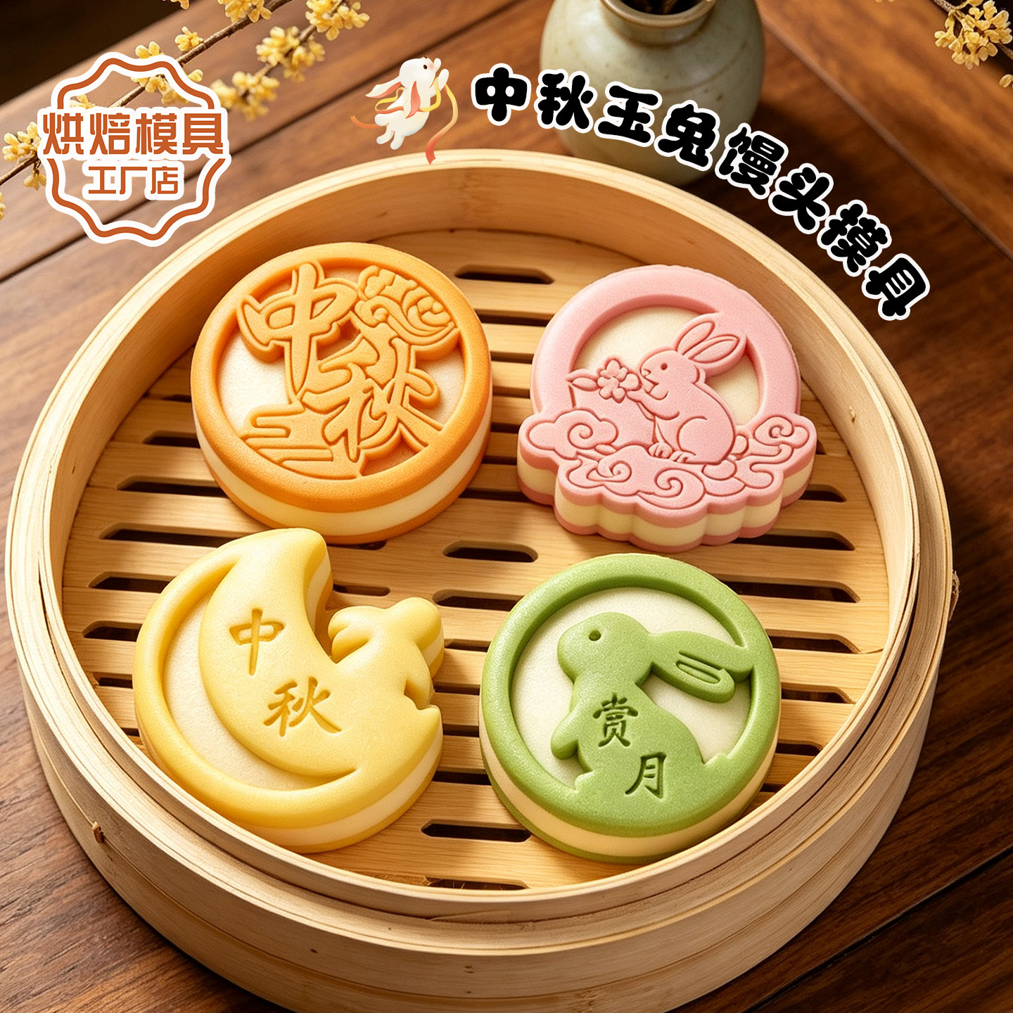 中秋玉兔桂花馒头模具可镂空花样图片