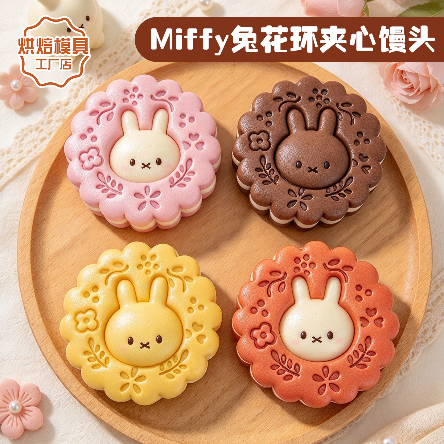 卡通米菲兔馒头模具花环Miffy兔夹心花饽饽花样面食印花烘焙工具