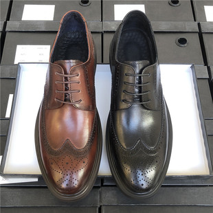 男款 新郎结婚鞋 商务正装 工作雕花男士 真皮透气西装 宽头布洛克皮鞋